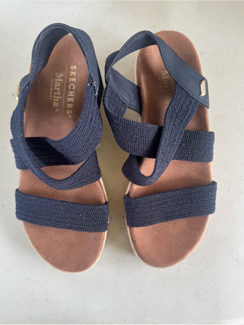 Skechers Navy Blue Elastic Strap Wedge Sandals